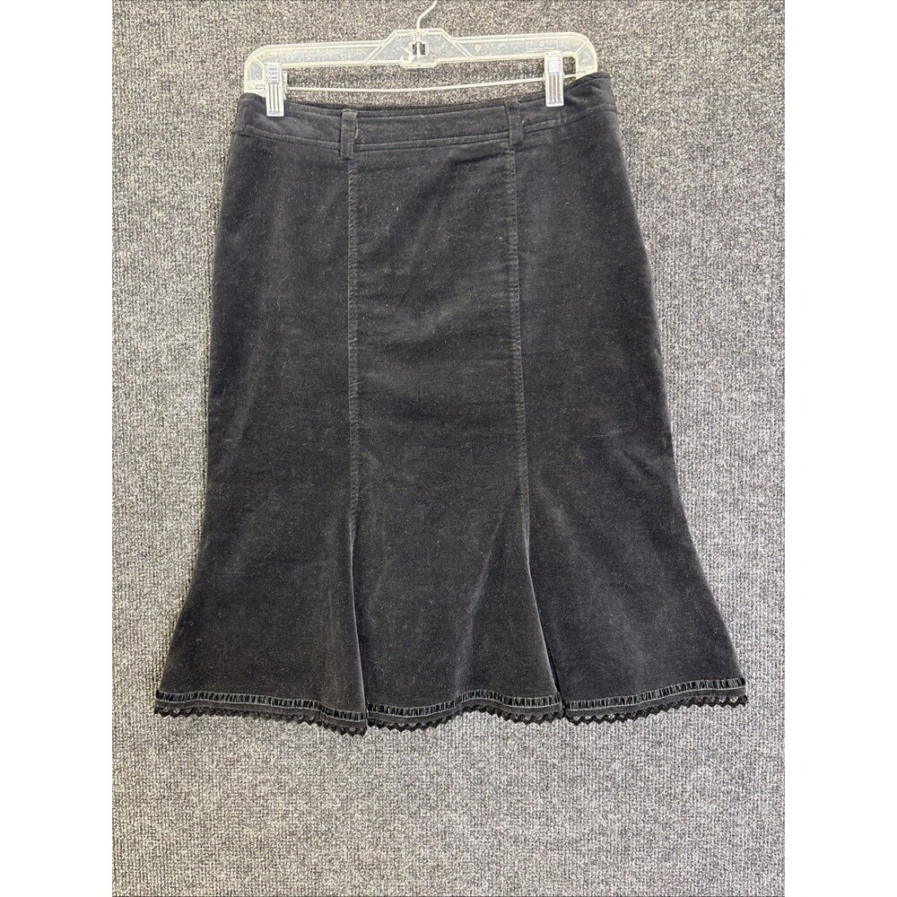 John Taylor Black Scalloped Skirt Sz 10 Suede-Like Cotton Lace Trim 25” EUC
